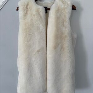 Vince Camuto Womens Ivory Faux Fur Vest Open Front Sleeveless Jacket Cream O/S